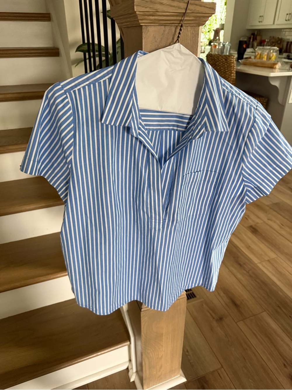 J. Crew Blue & White Striped Short-Sleeve Button Down Shirt - Picture 1 of 2